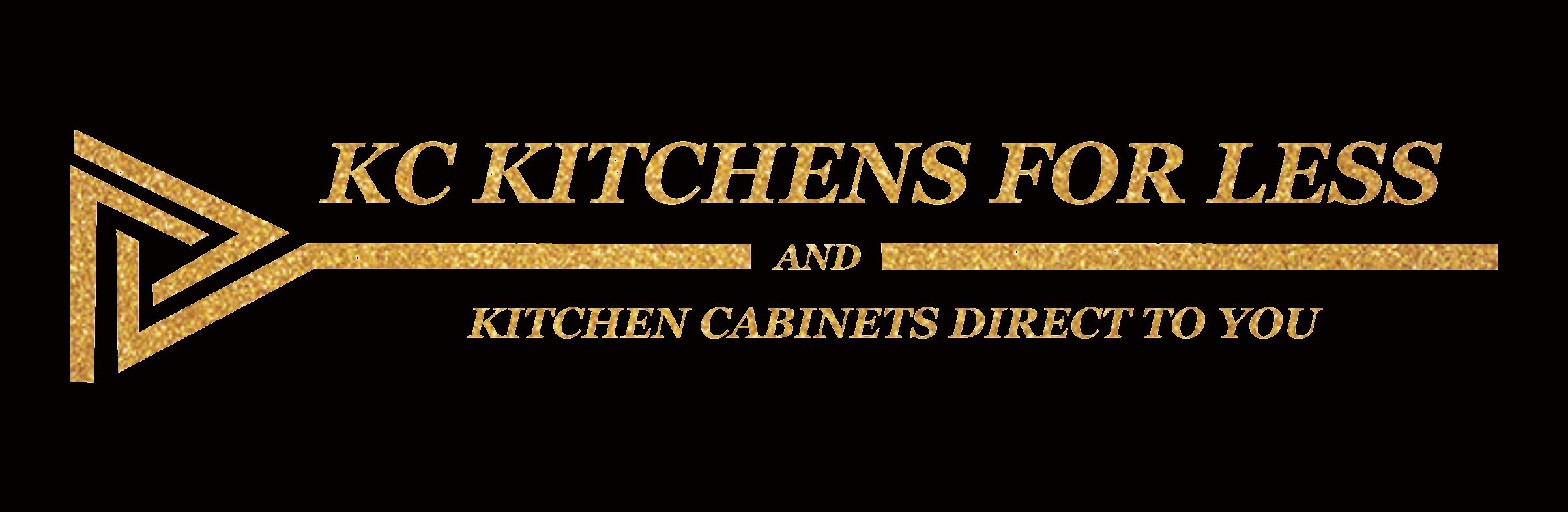 Gold KC Kitchens for Less logo on black