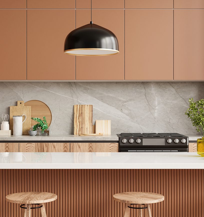 Stylish kitchen interior with pendant light